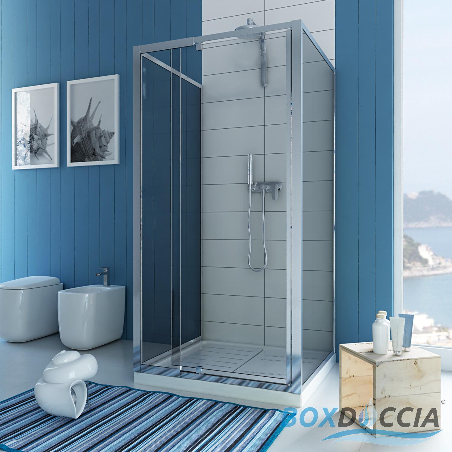 Box cabina doccia a tre 3 lati centro bagno parete fissa cristallo ...