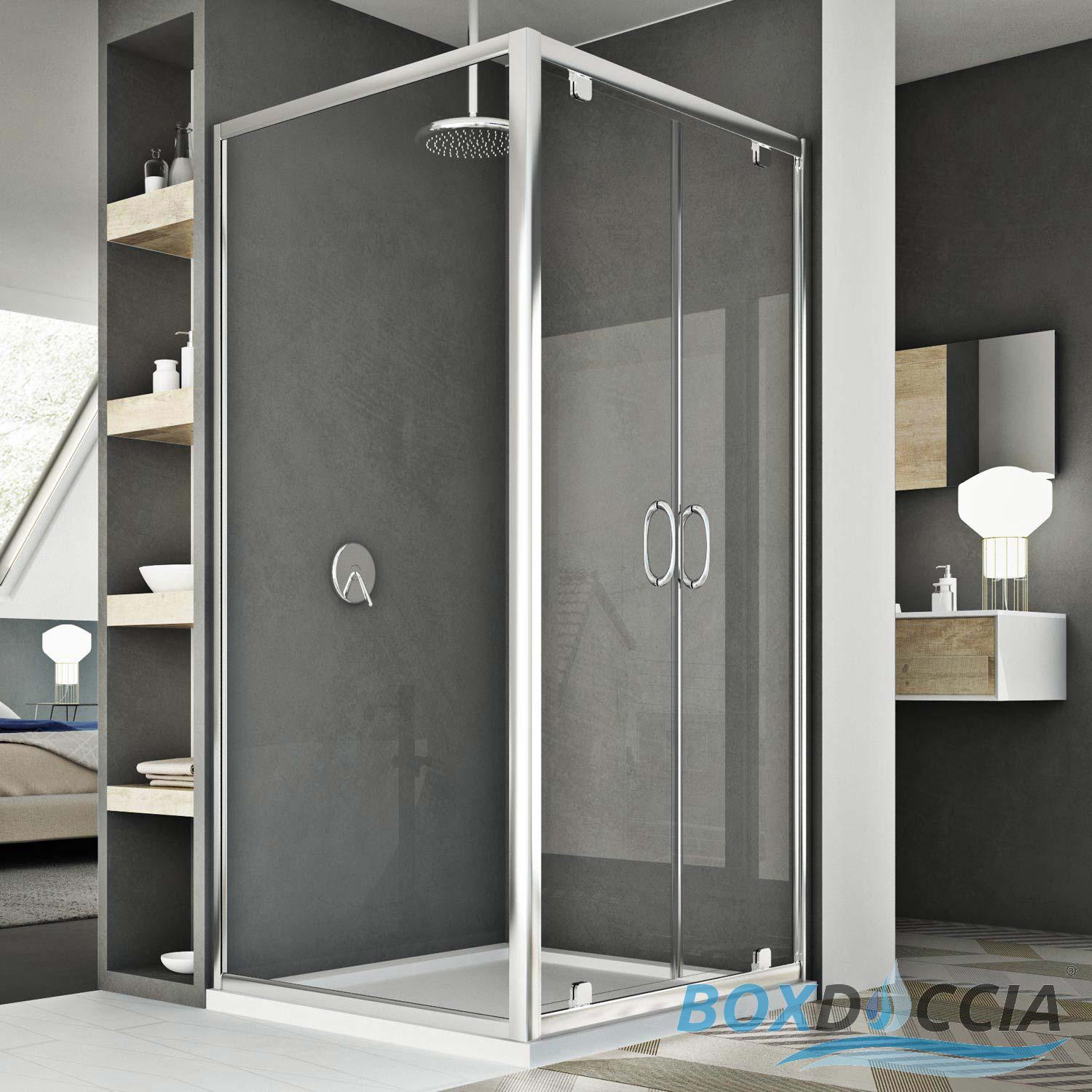 Shower Cubicle 2 Pivot Doors Saloon Opening Corner Real Glass H1850 Shower Cubicle 2 Pivot Doors Saloon Opening Corner