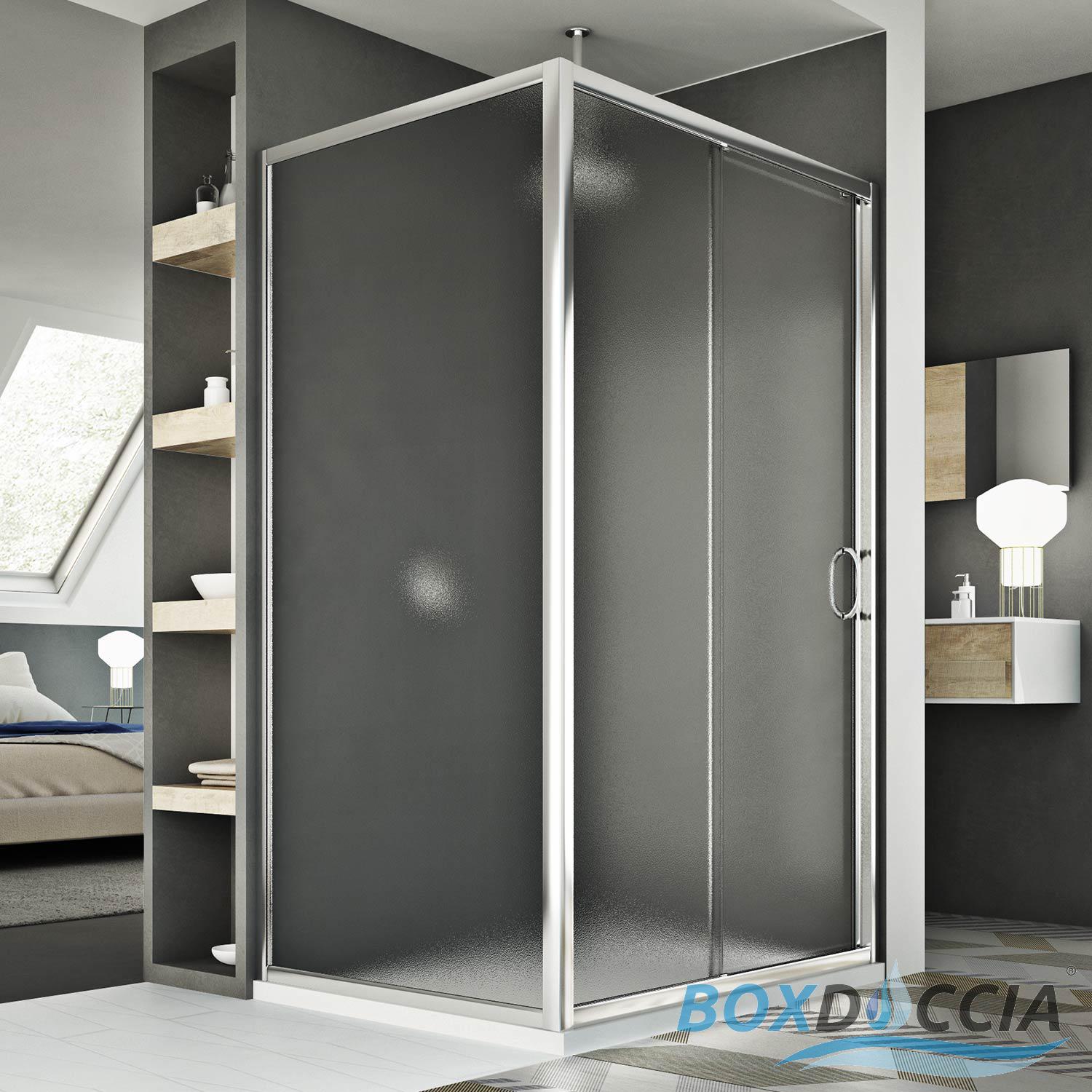 DUSCHTÜR NISCHENTÜR DUSCHWAND ECHTGLAS STRUKTURGLAS 1 SCHIEBETÜR 150 CM H185
