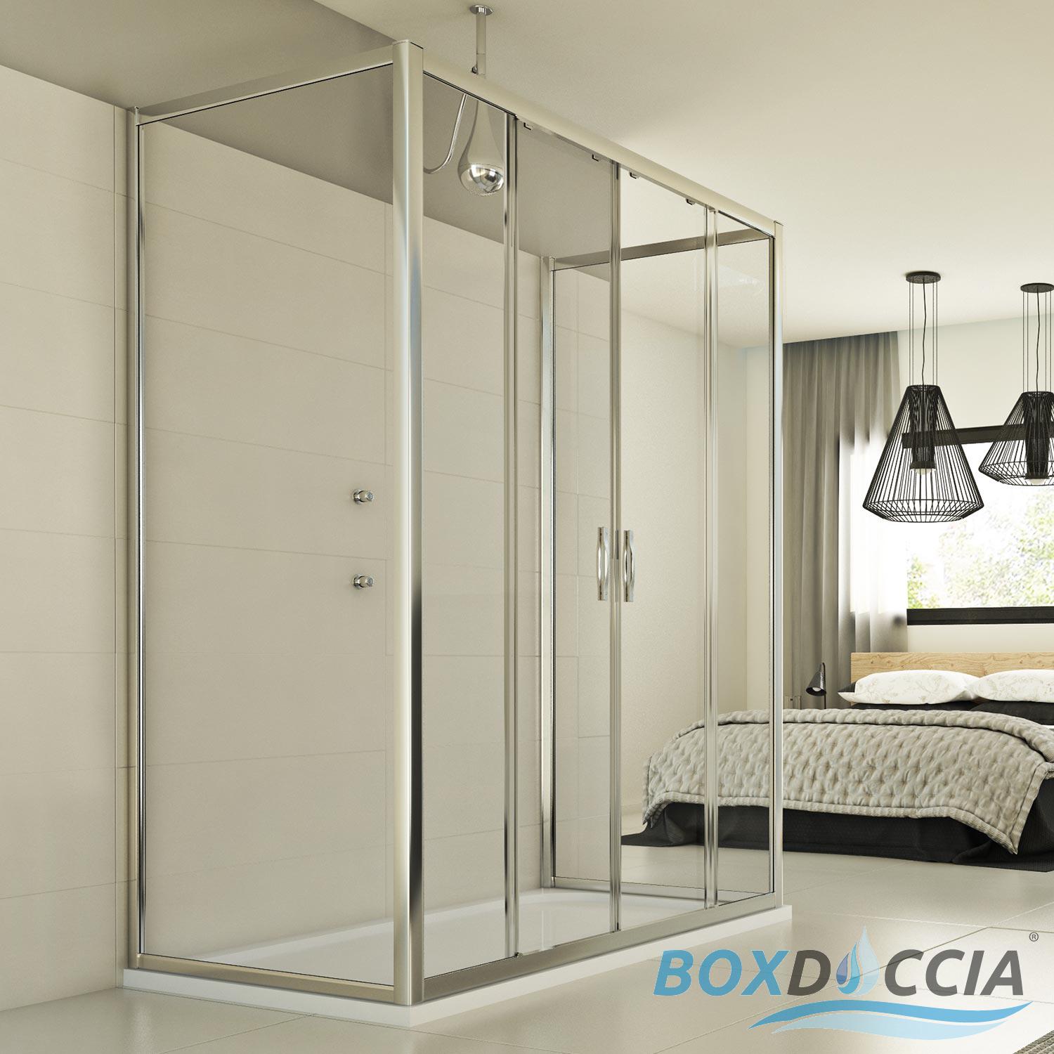 Shower Enclosure 3 Sided Corner Entry Square Glass 2 Sliding