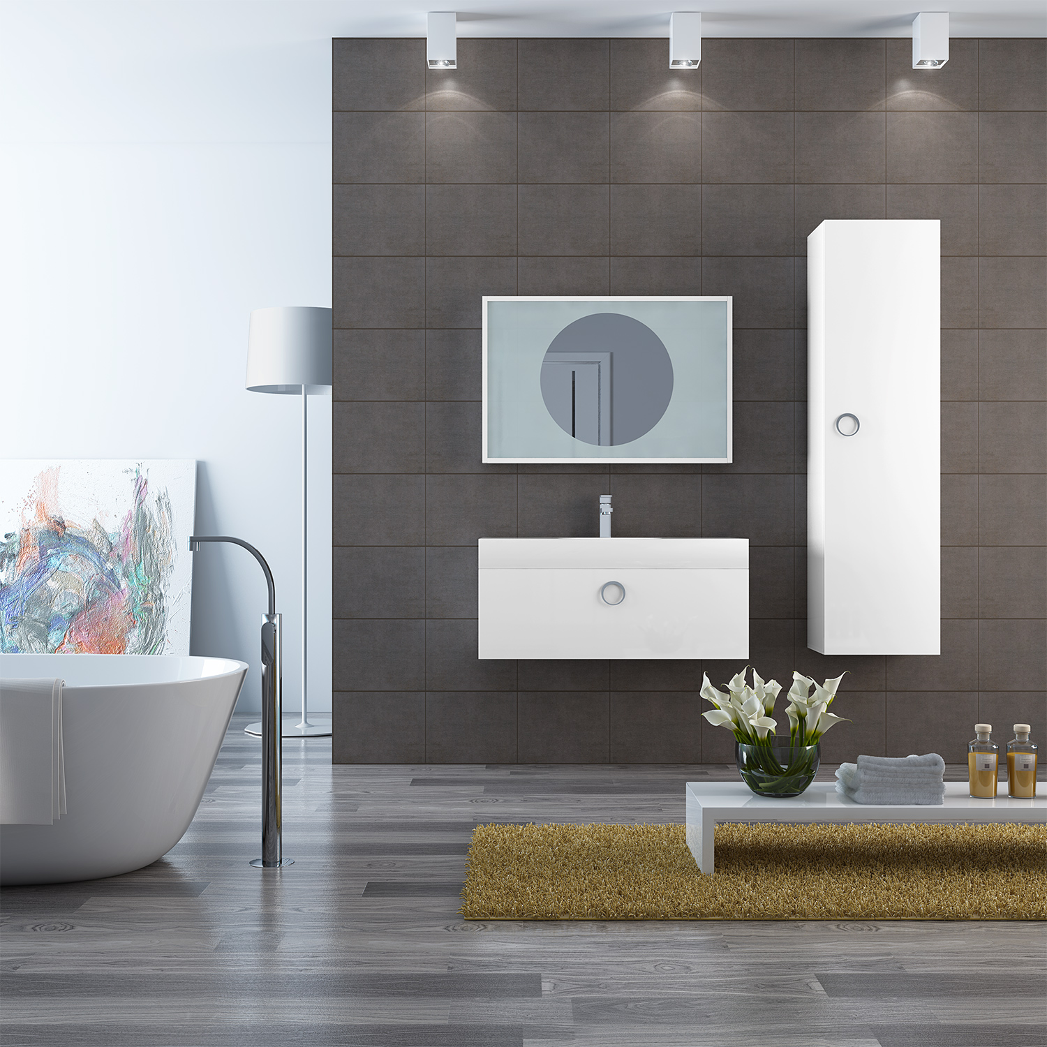 mobile da bagno 90cm white 2 bianco laccato