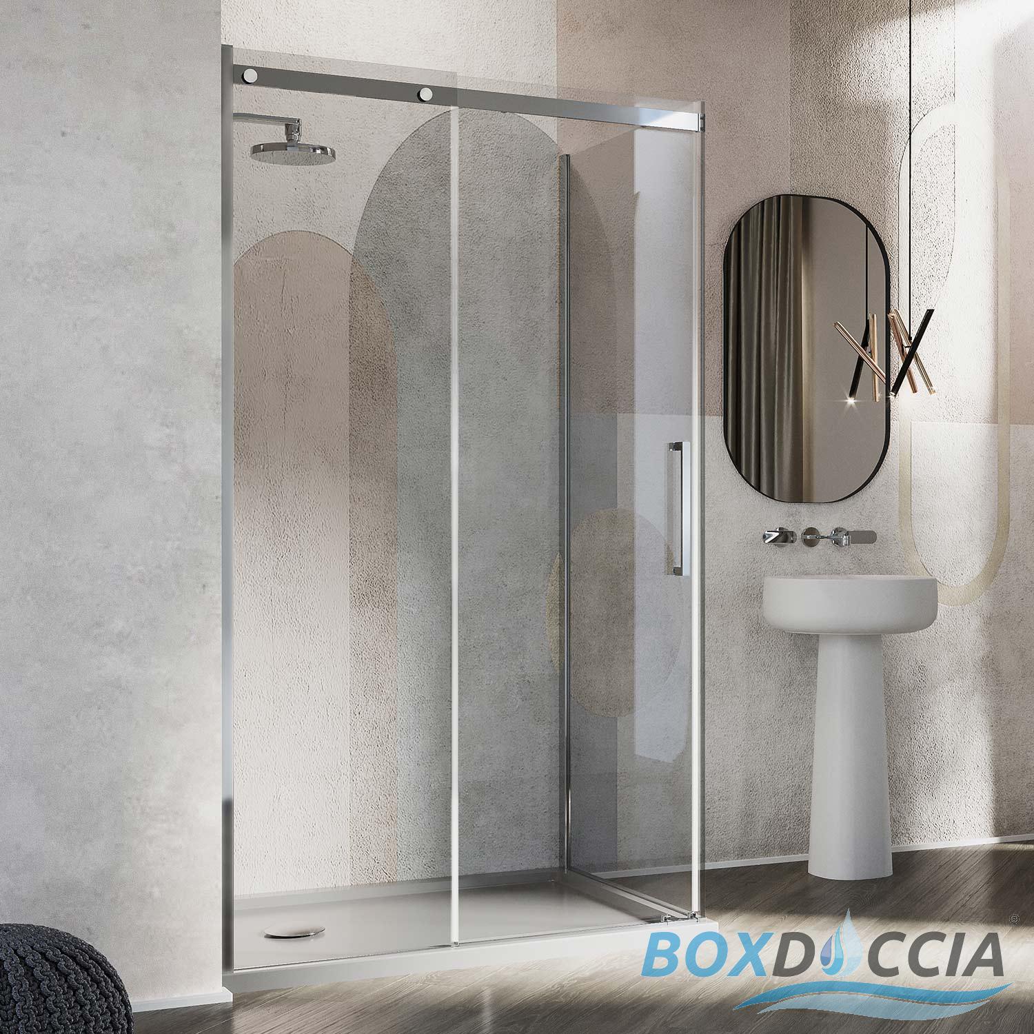 BOX DOCCIA VETRO 8MM TRATTAMENTO ANTICALCARE LATO FISSO ANTA SCORREVOLE H200
