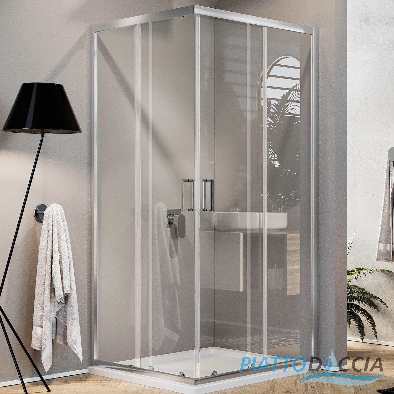 Shower Enclosure Corner Chrome Entry Glass Sliding Screen Door