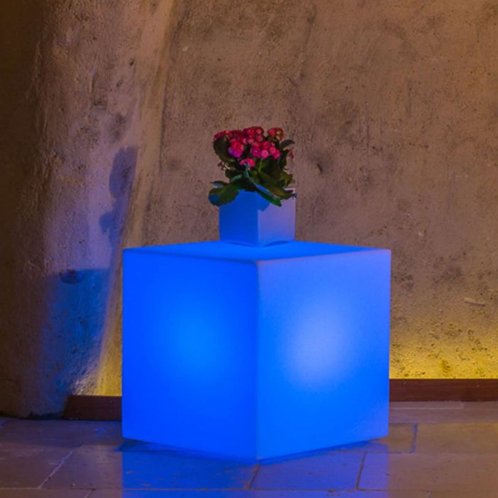 Lampada Cubo In Resina Quadrato H40 Luce Azzurra 40x40Cm main product photo