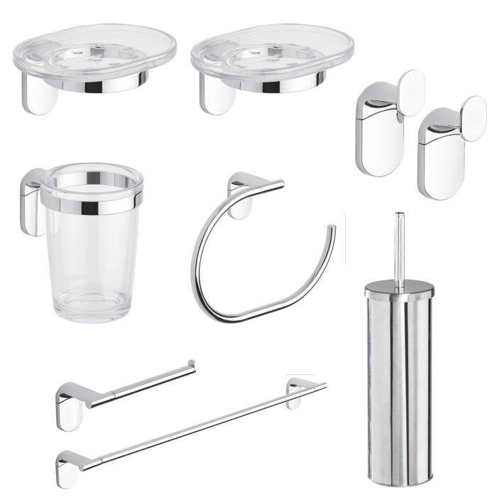 Set accessori bagno kit completo Zero Cromo 8 pezzi in Acciaio