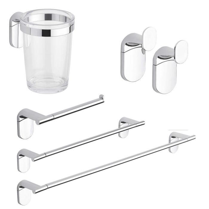 Set accessori bagno kit completo Zero Cromo 5 pezzi in Acciaio