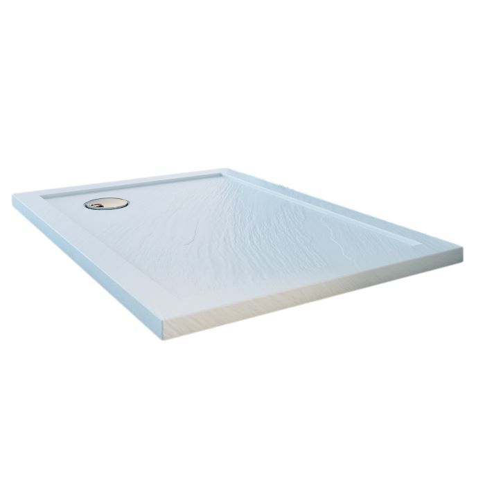 Piatto Doccia Slim 80x100x4 cm Rettangolare Acrilico Bordato Bianco Effetto Pietra mod. Flower main product photo