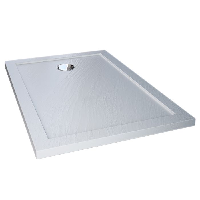 Piatto Doccia Slim 80x140x4 cm Rettangolare Acrilico Bordato Bianco Effetto Pietra mod. Flower main product photo