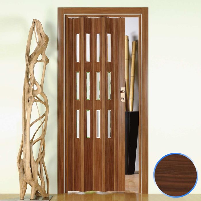 Porta a Soffietto da Interno in PVC Noce Chiaro Vetro Trasparente 88,5x214 cm mod. Luciana main product photo