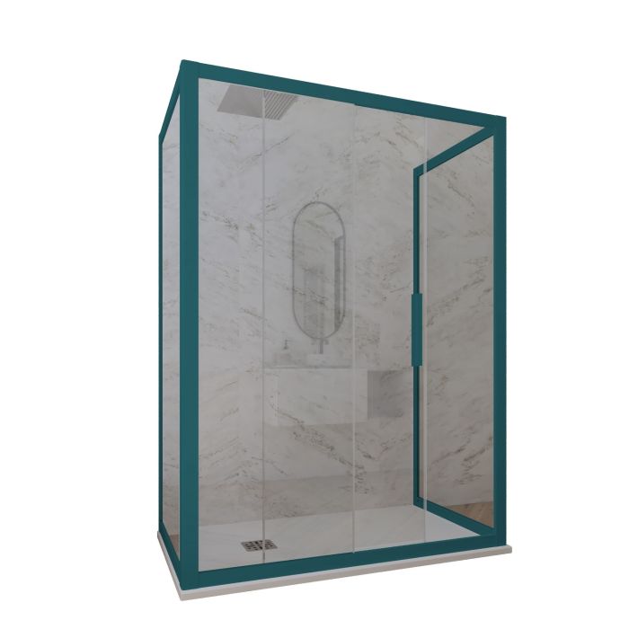 Box doccia 3 lati scorrevole H 200 Vetro Trasparente Profilo Verde night watch mod. Deco Trio main product photo