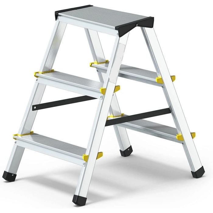 Sgabello scala in alluminio 3 gradini 3x3 doppia salita 125 kg main product photo