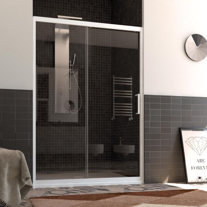 Porta Doccia Nicchia in PVC 160x CM H 200 Vetro Trasparente Profilo Bianco mod. Glax 1 Anta main product photo