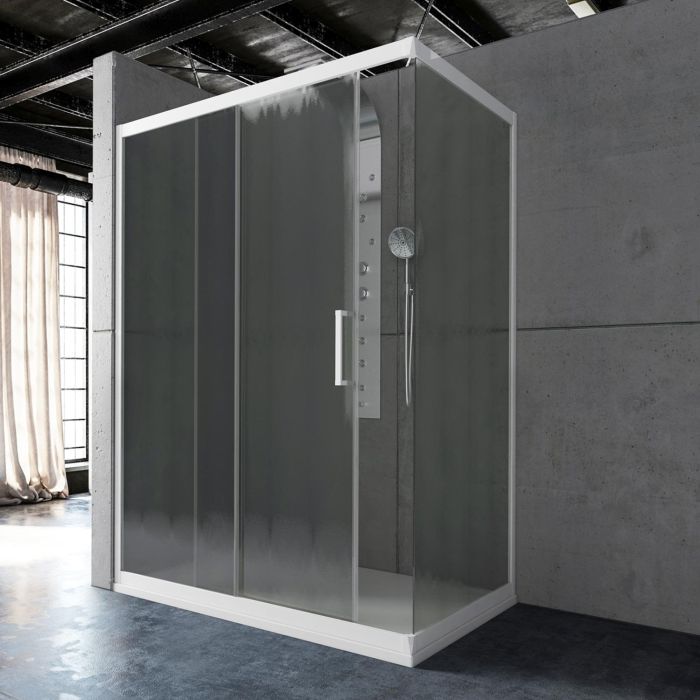 Box Doccia Angolare in PVC 70x110 CM H190 Vetro Stampato Cincillà mod. Glax Profilo Bianco main product photo