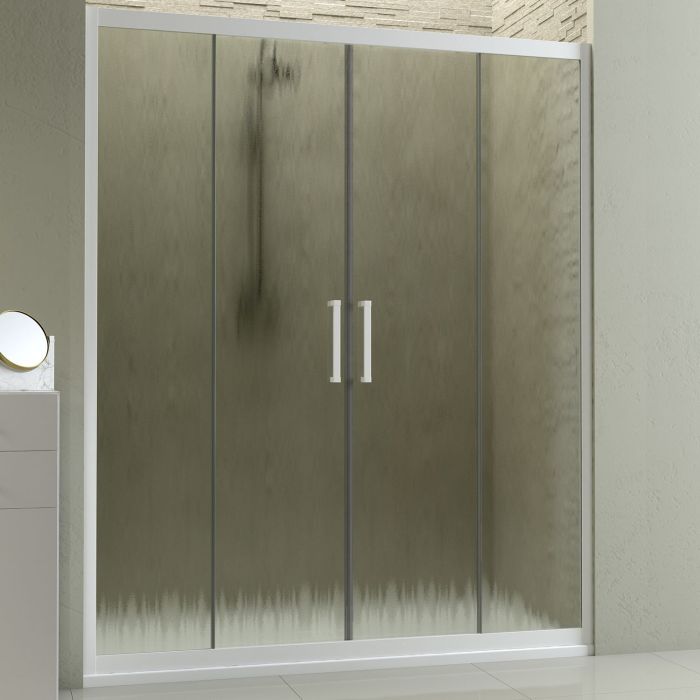 Porta Doccia Nicchia in PVC 150 CM H190 Vetro Stampato Cincillà mod. Star 2 Ante Profilo Bianco main product photo