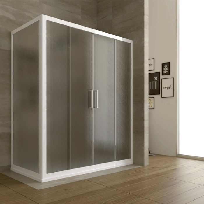 Box Doccia Angolare in PVC 70x160 CM H190 Vetro Stampato Cincillà mod. Star Profilo Bianco 2 Ante main product photo