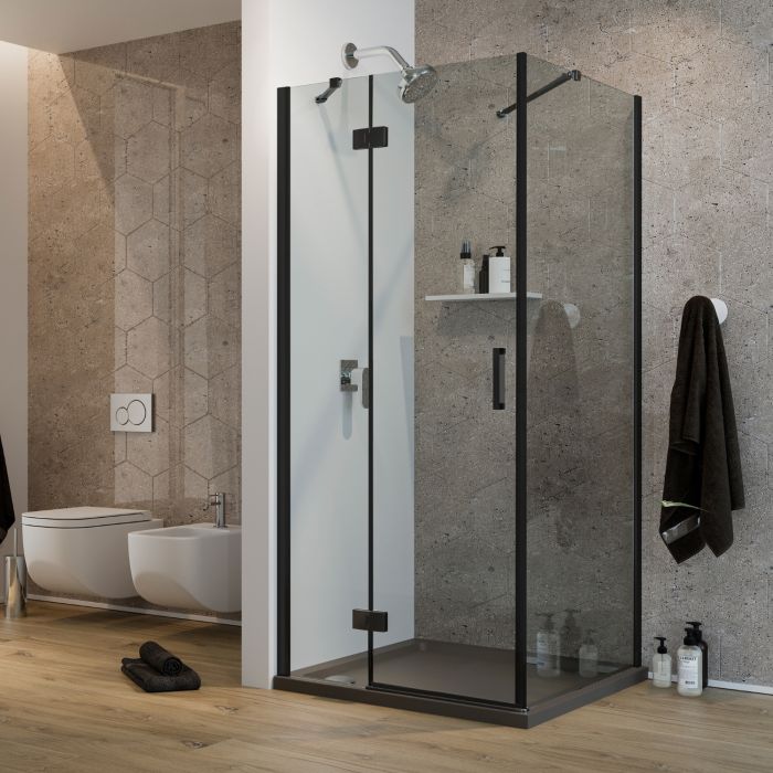Box Doccia 75x75 CM H190 Trasparente con mod. Flip Black Anta + Fisso main product photo