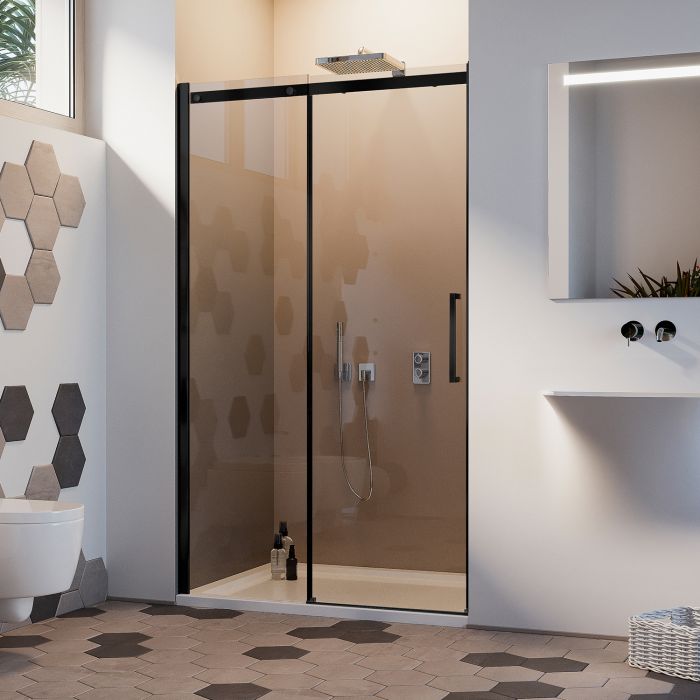 Porta Doccia 130 CM 198 CM Vetro Trasparente 8 MM Versione Sinistra mod. Prime Black main product photo