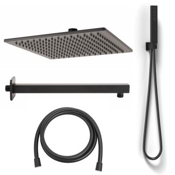 Kit Restyling Doccia Quadrato 1 getto Nero Opaco in Ottone e Acciaio Inox Aisi 304 verniciati Mod. Kit Black Quadrato