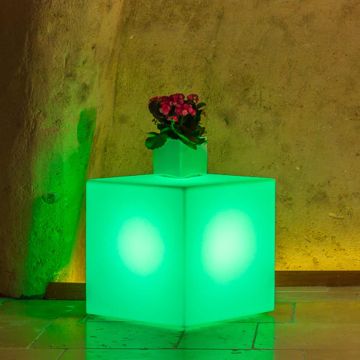 Lampada Cubo In Resina Quadrato H40 Luce Verde 40x40Cm