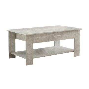 Tavolino da salotto di forma Rettangolare con cassetto e ripiano inferiore di colore Grigio effetto cemento mod. Myrto