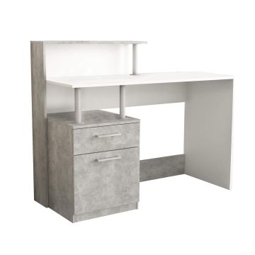 Scrivania con cassettiera di forma Rettangolare di colore Bianco e Grigio effetto cemento mod. Nasdaq