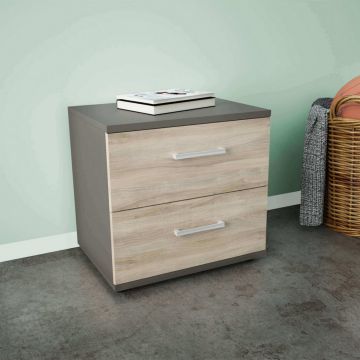 Comodino a 2 cassetti da 44,4x33x40 cm di colore Grigio e Olmo mod. Ares