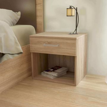 Comodino con un cassetto ed un vano a vista inferiore 44,5x35x43,5h cm di colore Quercia chiaro mod. Nightstand