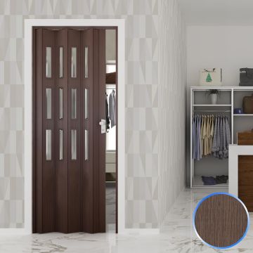 Porta a Soffietto da Interno in PVC Rovere Tortora Vetro Satinato 88,5x214 cm mod. Luciana