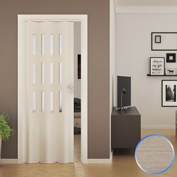 Porta a Soffietto da Interno in PVC Cedro Vetro Satinato 88,5x214 cm mod. Luciana