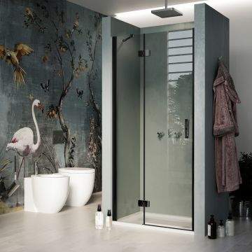 Porta Doccia 90CM H190 Vetro Trasparente mod. Flip Black Anta + Profilo