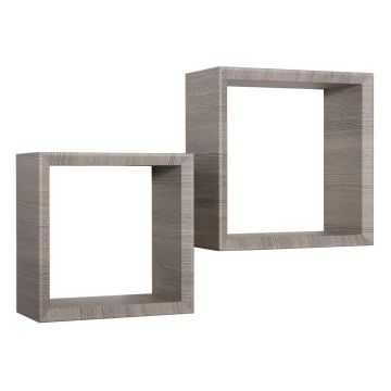 Mensole a cubo da parete Set di 2 pz componibile colore Rovere moka mod. Ginevra