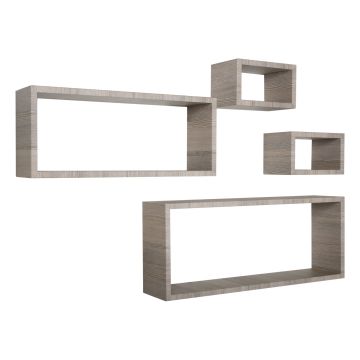 Mensole rettangolari da parete componibili Set di 4 colore Rovere moka mod. Merlino
