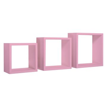 Mensole a cubo da parete set di 3 pz componibile colore Rosa mod. InCubo